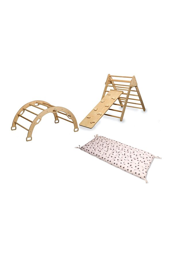 KIDOPPO Pikler Yastıklı Tırmanma Seti | Montessori Oyun Seti | Üçgen - Kemer -  Rampa Yıldız Yastık