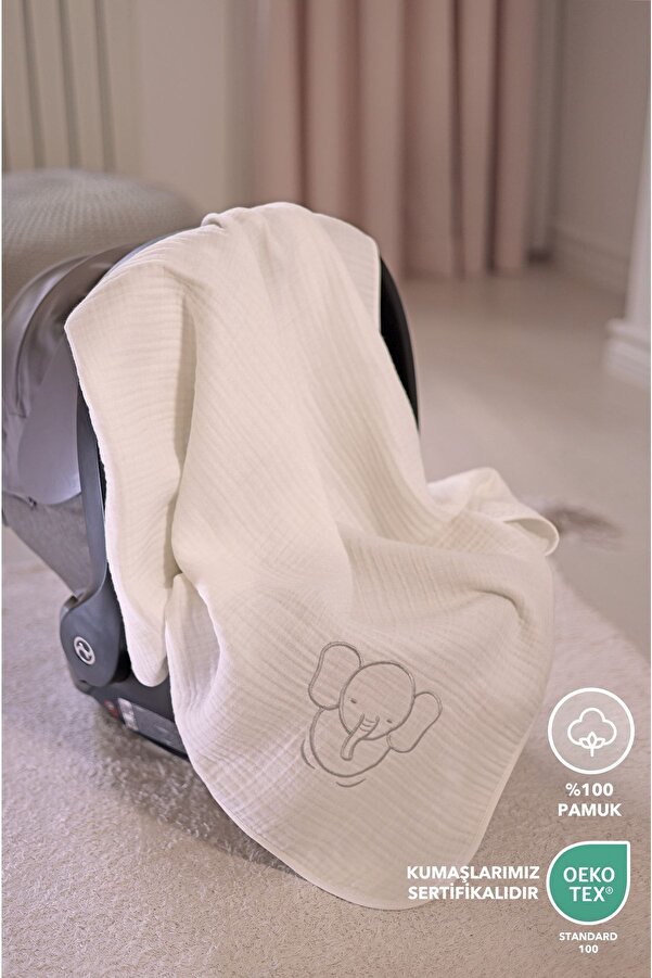 Lilalinda Bebek Pike/battaniye, %100 Pamuk 4 Kat Müslin-Nakış Detaylı