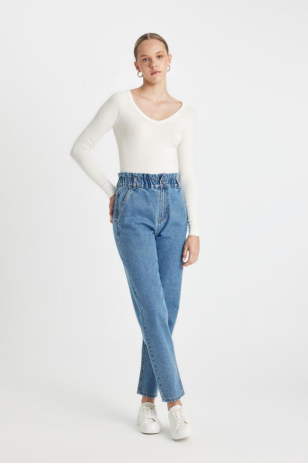 DeFacto-Waschbare, knöchellange Jeans mit hoher Taille – Paperbag-Hose 1