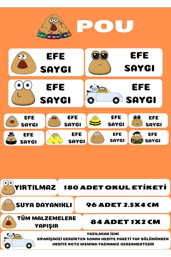Pou Labels RedNar School Label with Name - Pou Plush Themed School Label - Pou Toy ...