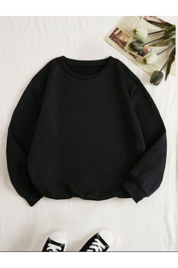 Know Women s Black Plain Crew Neck Sweatshirt