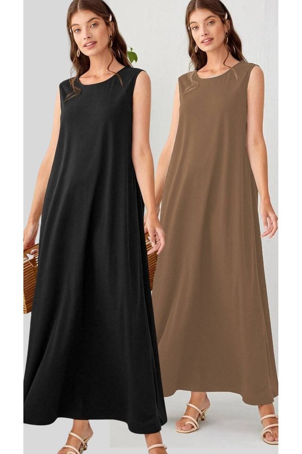 Know Black-Camel 2-Pack %100 Cotton Jersey Lined Dress
