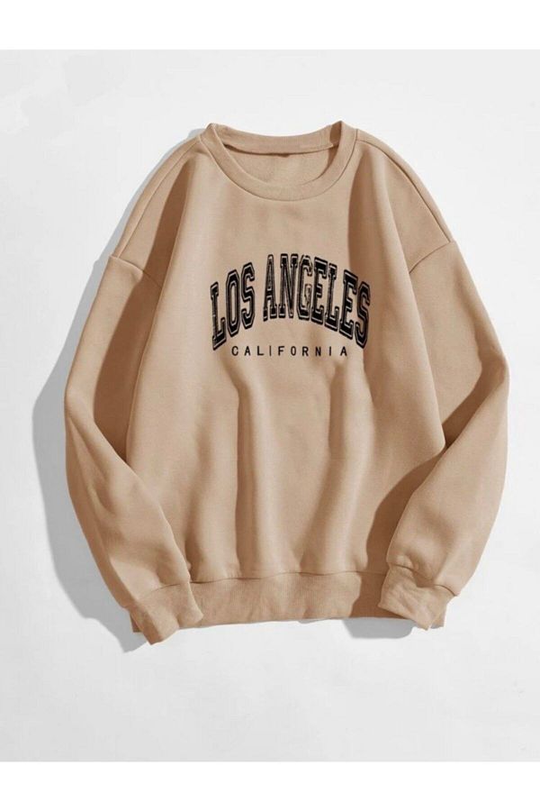 Know-Women's 3 Thread Mink Front Los Angeles Printed Oversize Sweatshirt 1