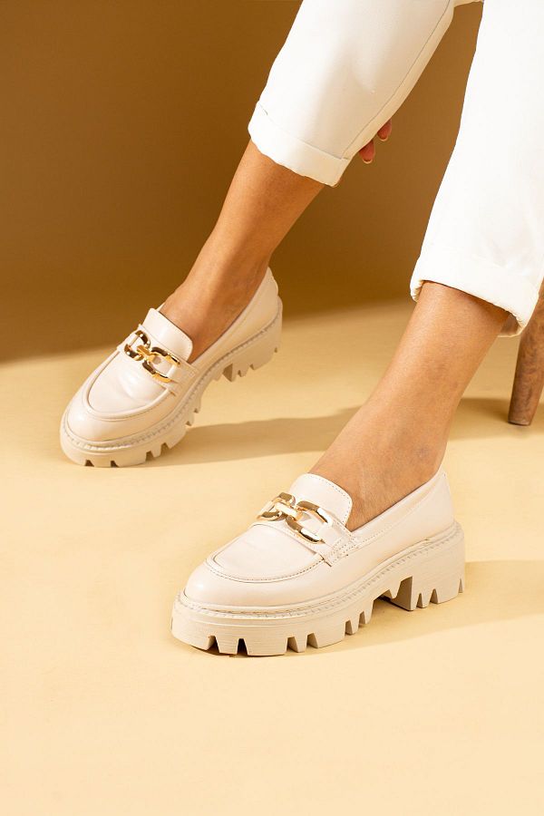 Pembe Potin Women s Beige Cream Loafer Moccasin Casual Buckle Daily Comfortable Sole Shoes Trendyol