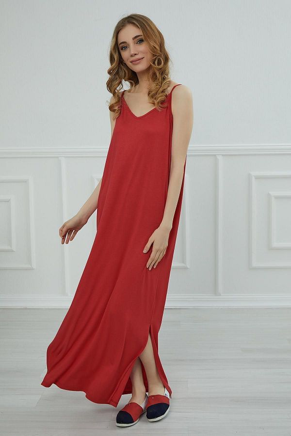 Long red strappy dress cheap