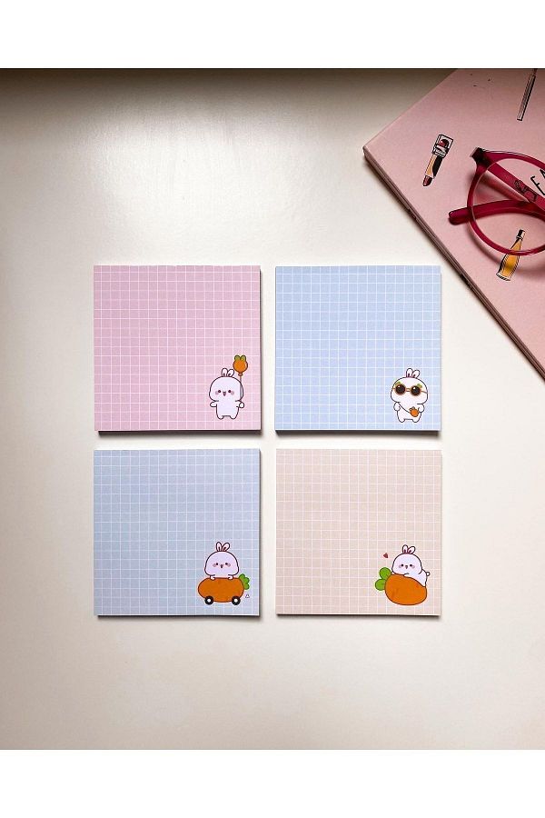 Pine Note-Set of 4 Checkered Rabbit Patterned Kawaii Memopad, Notepad, Memo Pad, Notebook, Planner 1