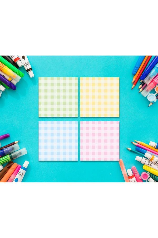 Pine Note-Set of 4 Gingham Patterned Colored Memopad, Notepad, Memo Pad, Notebook, Planner 1