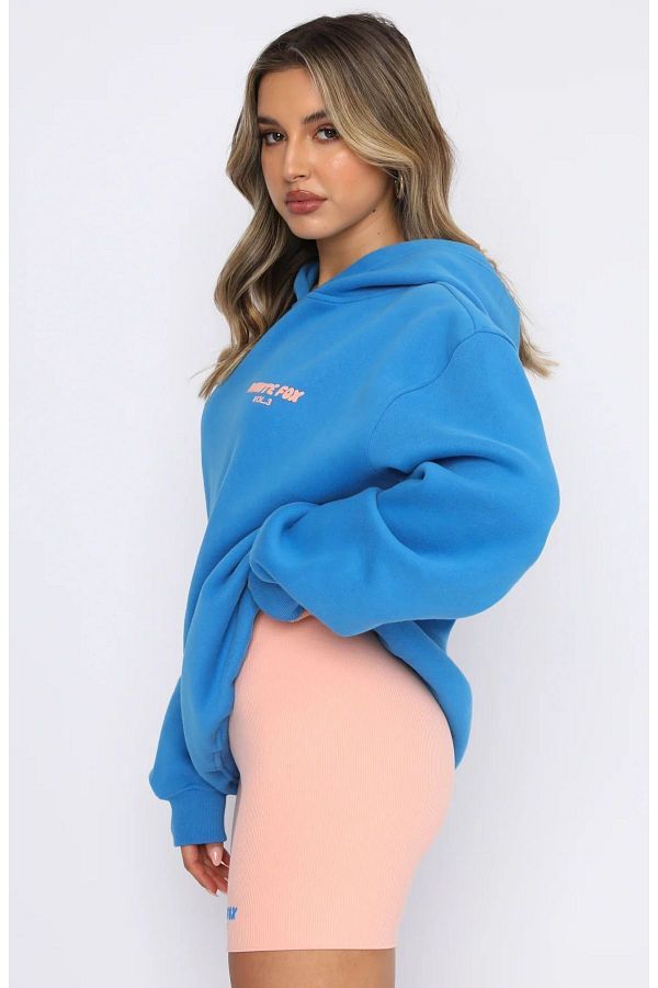 Trendseninle Blue White Fox Printed Women s Oversize Hooded Sweatshirt Hoodie Trendyol