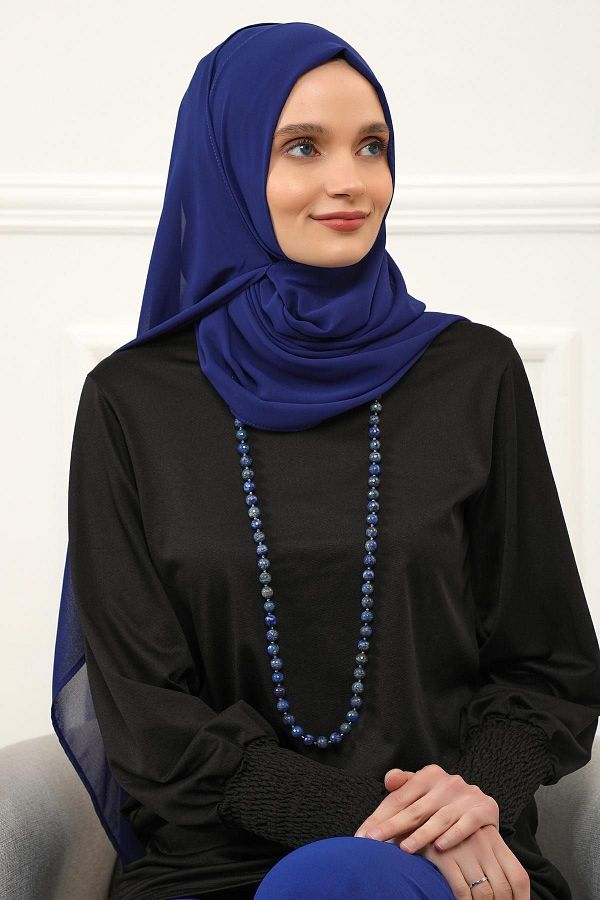 Aisha's Design-شال شيفون بتصميم كلاسيكي عملي - أزرق ساكس، PS-11 1
