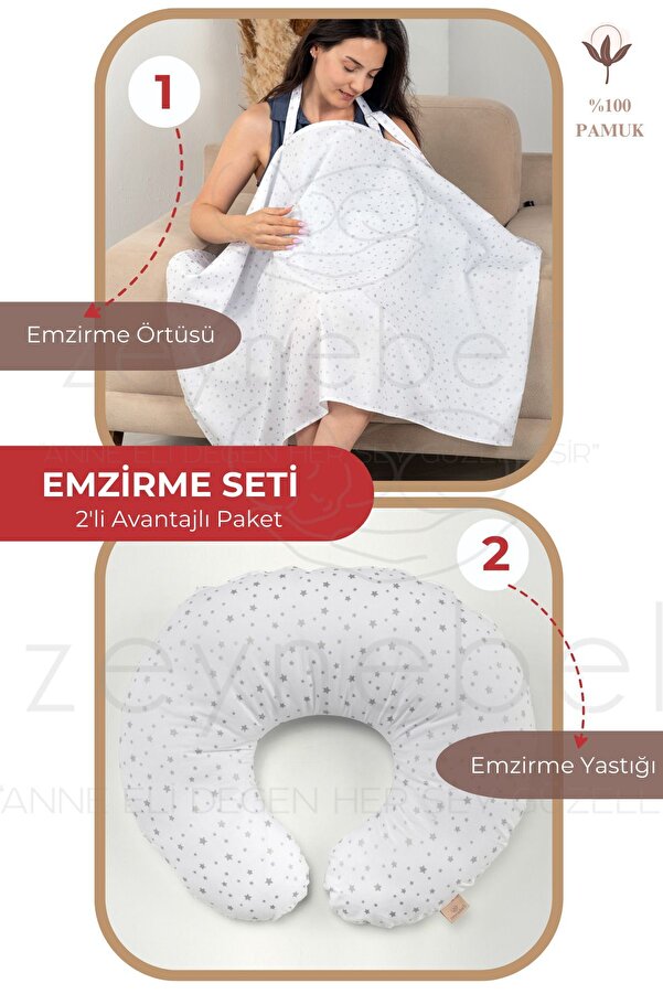 Zeynebeli Emzirme Örtüsü ve Emzirme Yastığı,2'li Avantajlı Paket,Emzirme Önlüğü ve Yastığı