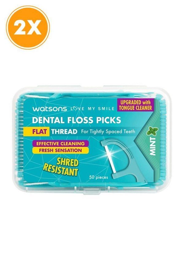 Watsons-50 Pieces of Mint Flavored Tooth Drawstring and Curved ToothpicK and Tongue Cleaner 1