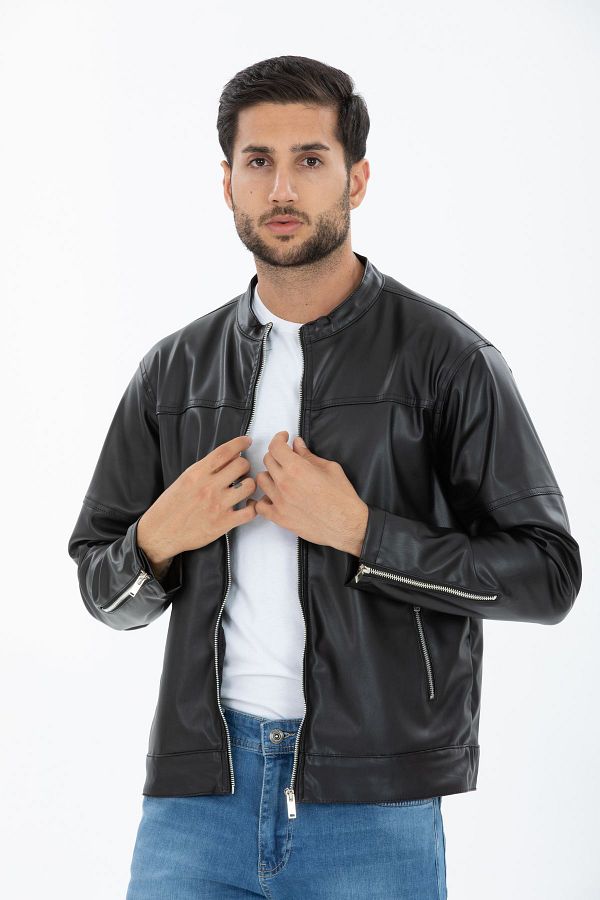 Slim fit faux leather jacket cheap