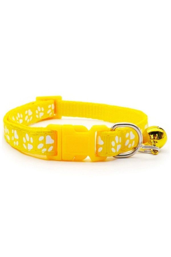 Pineapple-Yellow Colored Adjustable Rattle Cat-Dog Collar with Paw Pattern 1