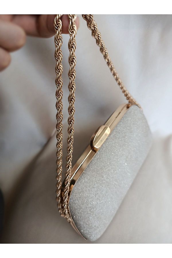 Gül Karatekin-Women's - Gold Glitter Twist Chain, Portfolio Clutch Evening Bag for Special Occasions 1