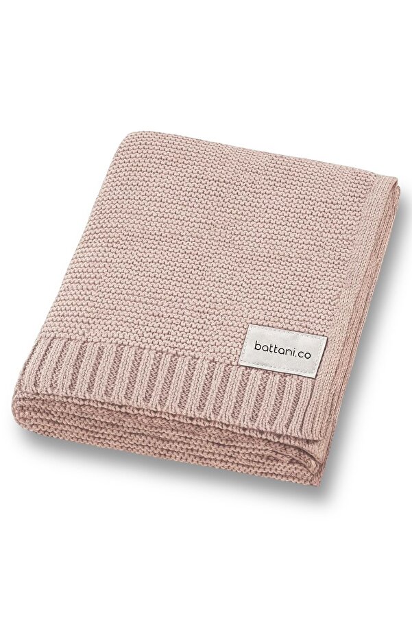 Battani.Co Kız Ve Erkek Bebek Için Triko Örgü Bebek Battaniyesi 85cm X85cm Basics Pudra Pembe