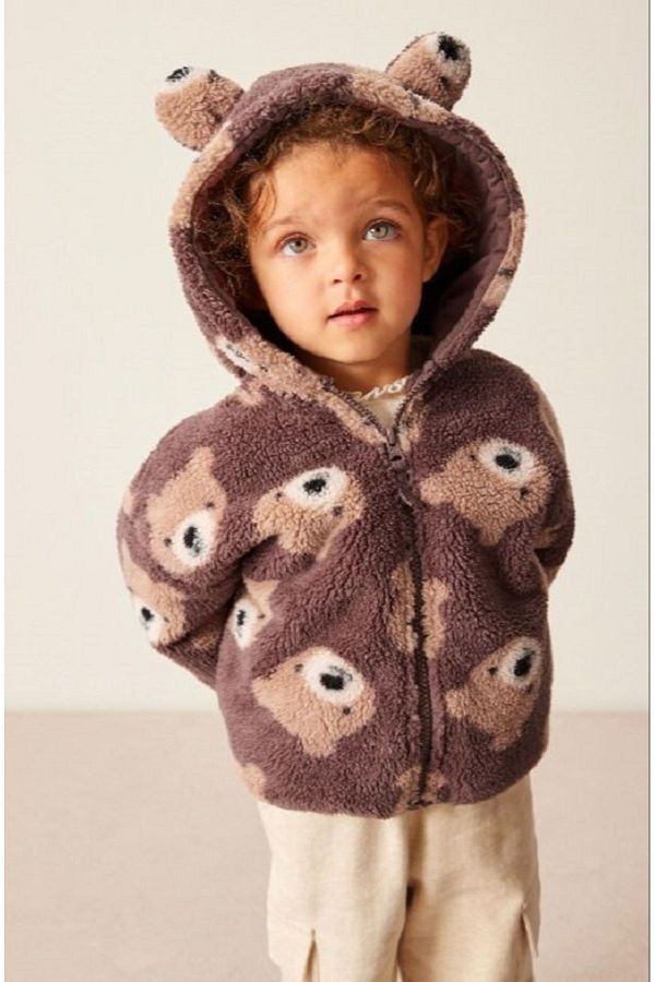 Next Baby Brown Teddy Bear Plush Borg Jacket Trendyol
