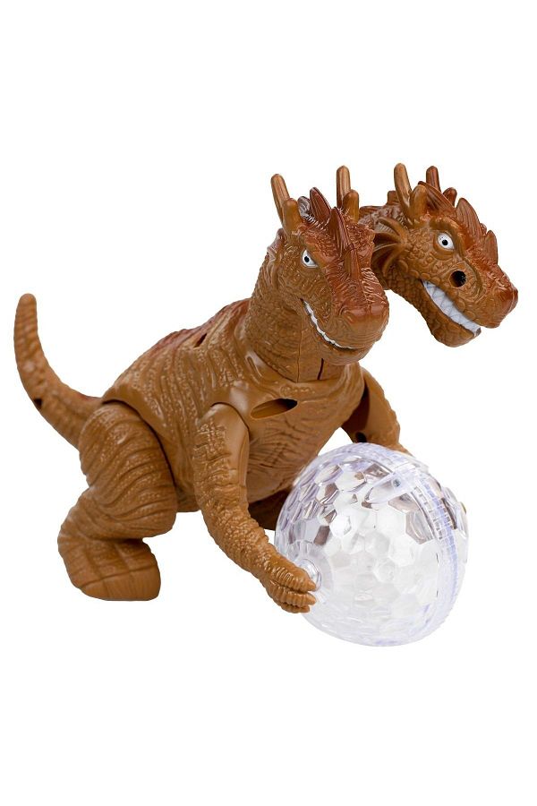 e-life-T-rex Walking Double Headed Dinosaur Toy with LED Lights, Real Looking Sound, Turns When Hit, Ball Walking 1