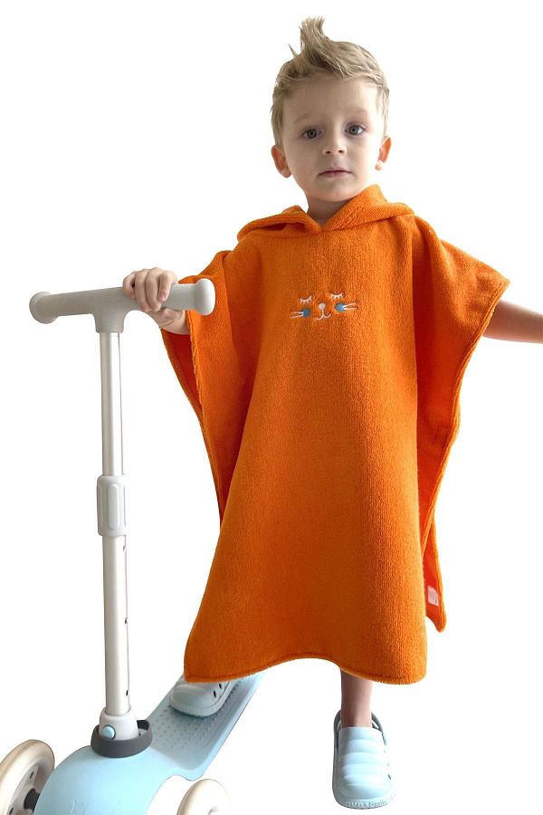 C&City-Orangefarbener C1717-Modell-Digitaldruck-Poncho für Kinder 1