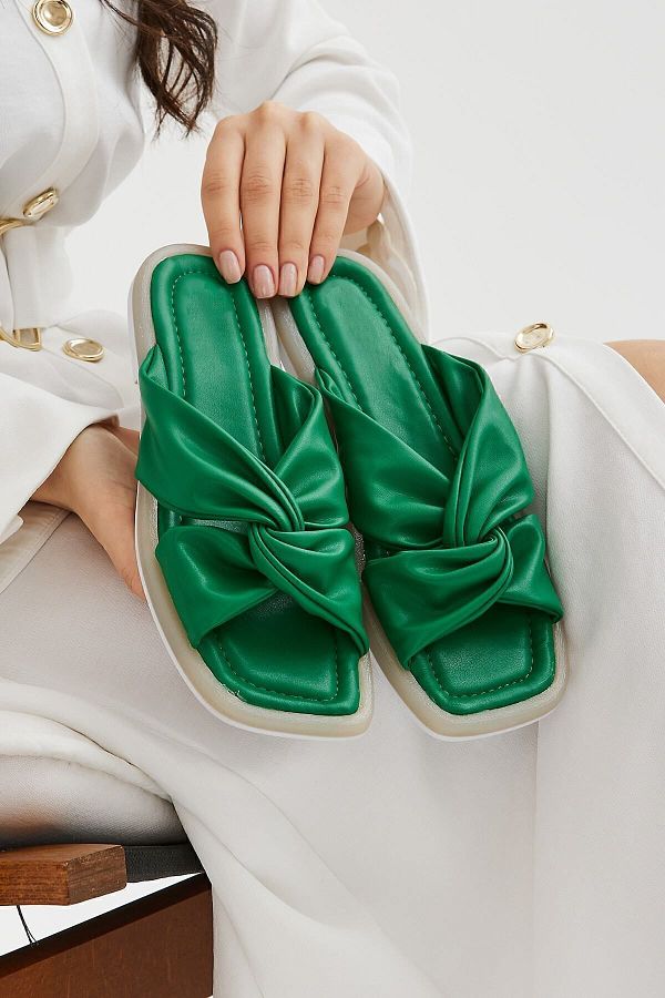 Moda Devrin-Papuci pentru damă Green Cross Twist, cu talpă anti-alunecare, papuci pentru exterior și acasă 1