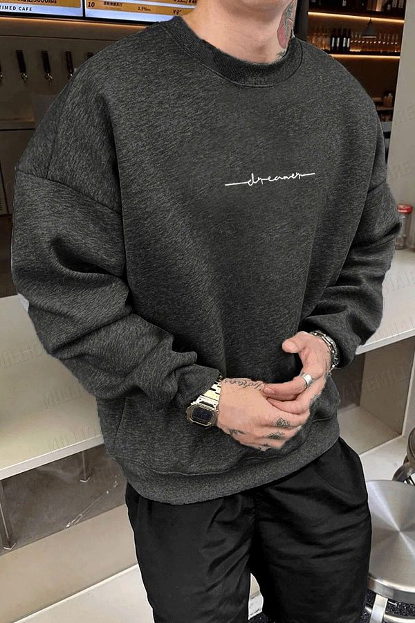 Millionaire-Men's Anthracite Dreamer Printed 0 Crew Neck Oversize Loose Loose Cut Fleece Sweatshirt 1