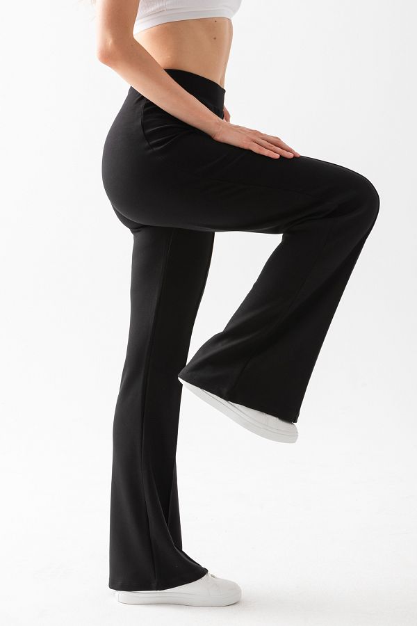CNRCollection-Black High Waist Ribbed Modal Fabric Spanish Leg Leggings - Flexible and Recovery 1