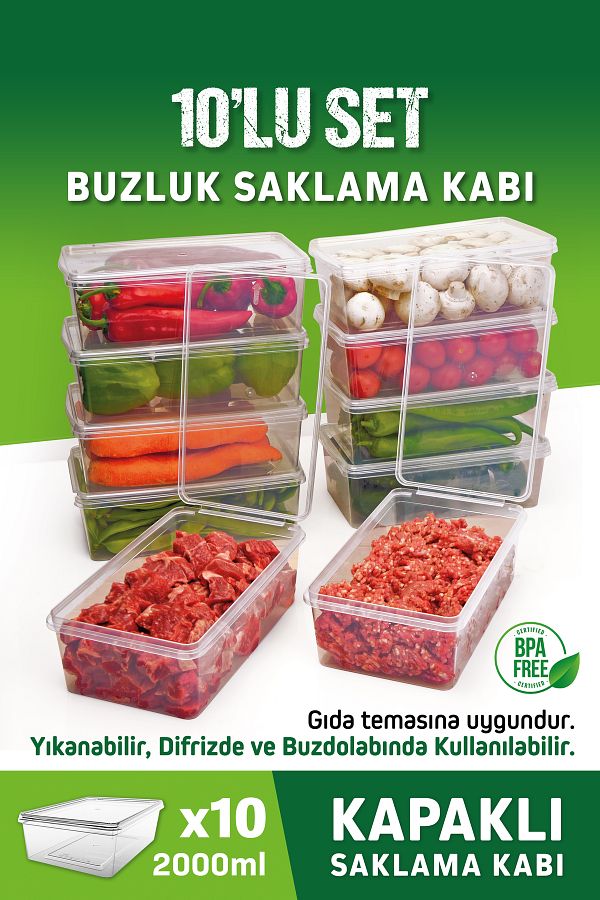 OFFBOX-2 Lt. 10 Pieces with Self Lid Storage Set Suitable for Deep Freezer 1