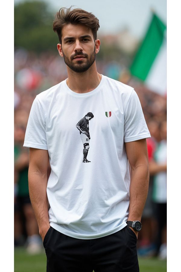 Futbolos-Tricou alb pentru bărbați - cu imprimeu Roberto Baggio, decolteu 1