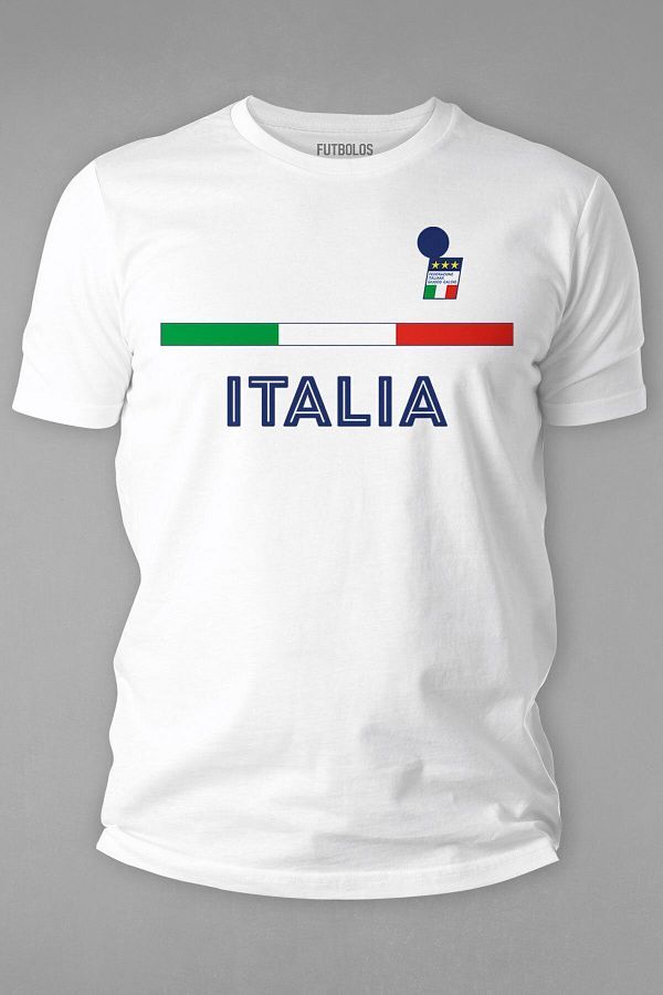 Futbolos White Crew Neck men s T shirt Italy NaTional Team Printed Trendyol