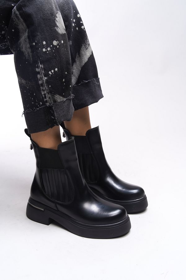 Riccon-Elastische Chealsea-Stiefel für Damen von Khiugiar 00123340   Mattschwarzes Lackleder 1