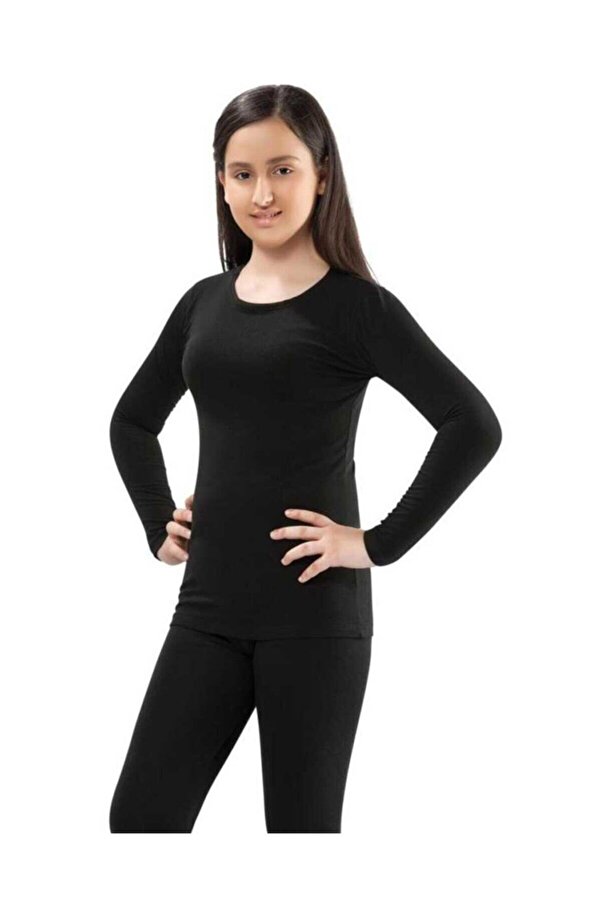 bonbonetti chocolate baby&kids Unisex Çocuk Uzun Kollu Atlet Termal Siyah 3