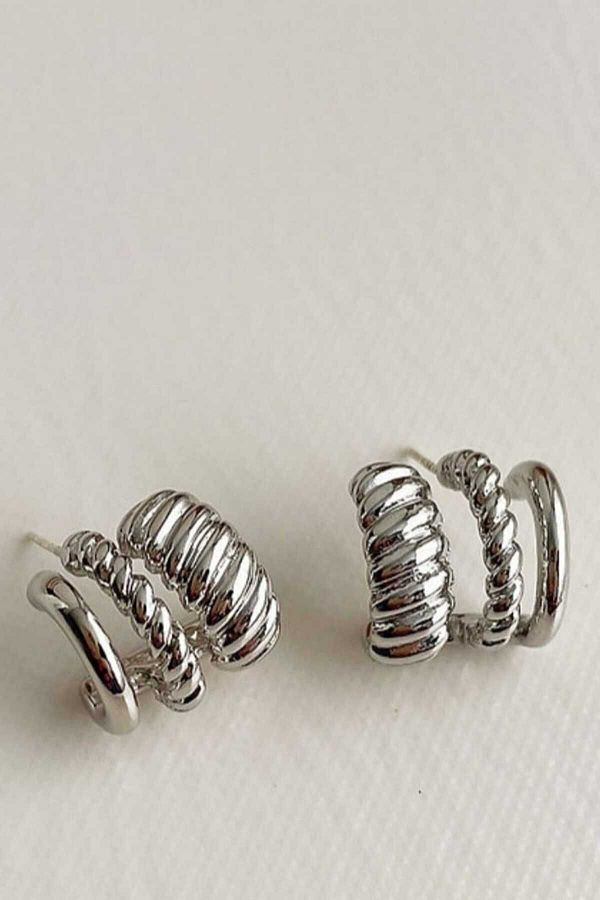 KYOLA DES GN 3 Piece Hoop Silver Colored Minimalist Earrings Set Trendyol