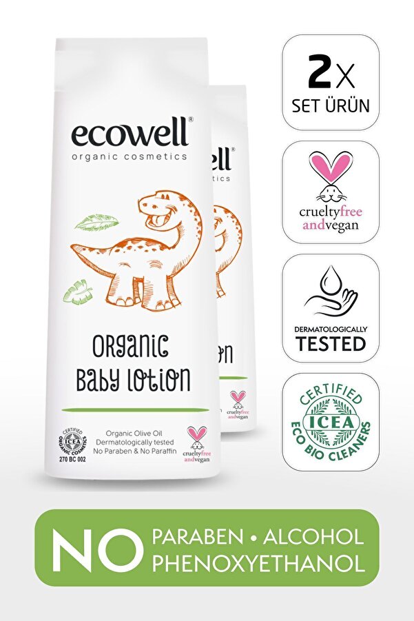 Ecowell Bebek Yüz & Vücut Losyonu Set, Organik & Vegan Sertifikalı, Nemlendirici Krem, Parabensiz 2x300ml