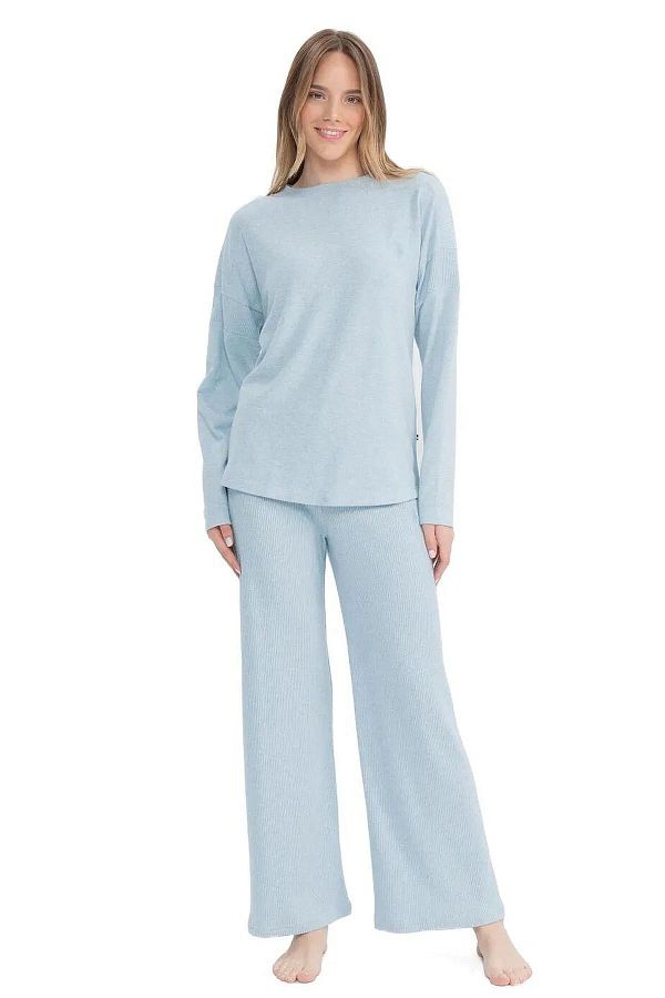 U.S. Polo Assn. Us Polo Assn. 17085 Women s Pajama Set Soft Fabric Long Sleeve Round Neck Blue Coloured