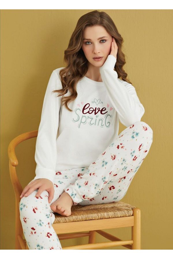 seamlife White Floral Patterned 100 Cotton Women s Pajamas Set Lux Thermal Long Sleeve Trendyol