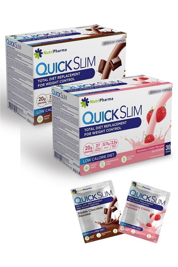 NUTRIPHARMA-Quick Slim High Protein Meal Powder, 60 Meal Shakes (Strawberry, chocolate 2 Boxes, 60 Sachets) 1