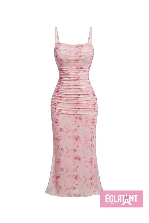 SHEIN-Midi Length Pink Floral Print Summer Dress 1