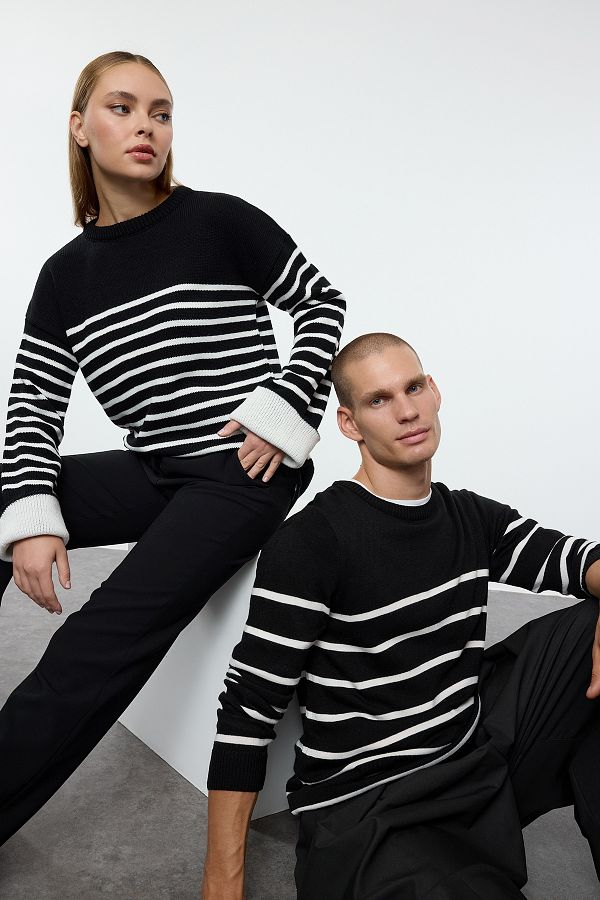 Trendyol Collection Navy Blue Oversize Striped Knitwear Sweater
