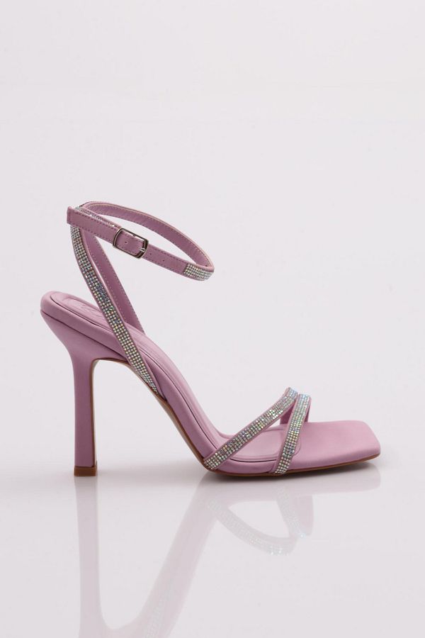 DGN-2026 Women's - Silver Jewelled Ankle Belt Lace-Up Heeled Sandals 1
