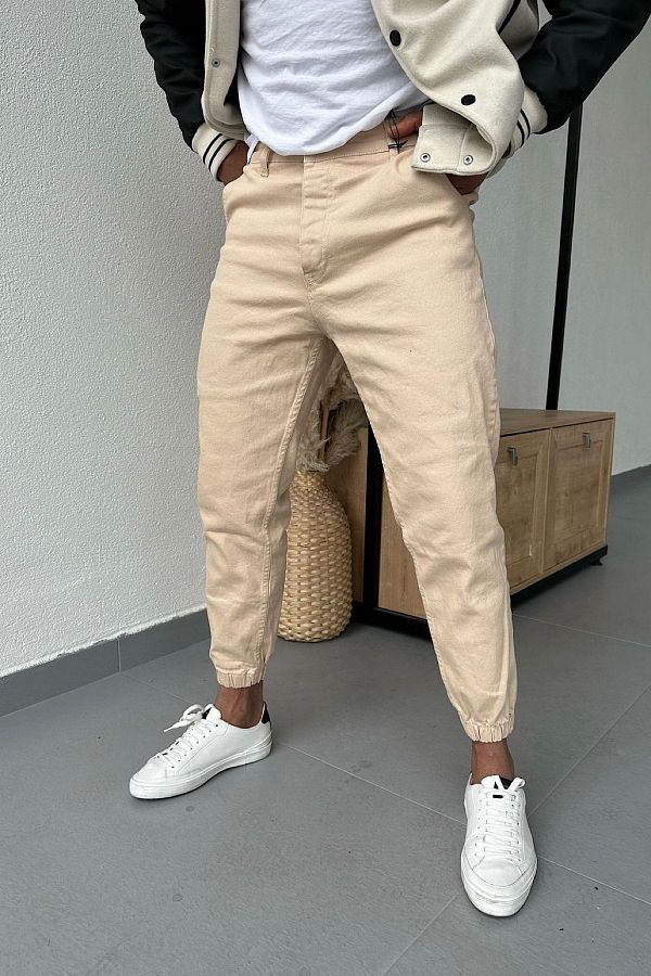 NO61 MAN Jogger Elasticized Lycra Beige Color Jeans Trendyol