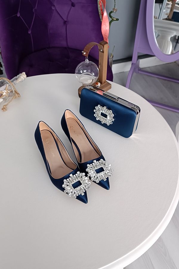 Navy satin evening shoes clearance