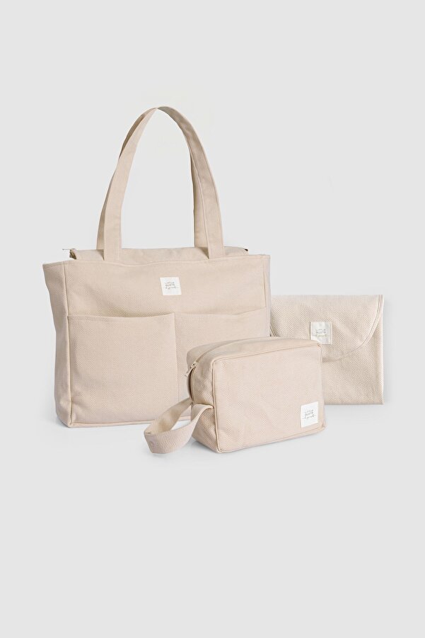 Little Gusto 3'lü Anne Bebek Bakım Çantası Seti Bej