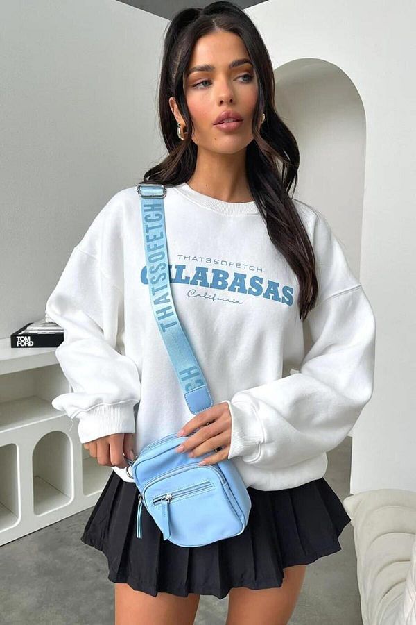 AFROG Y M Women s White Calabasas Fetch Printed Crew Neck Sweatshirt Trendyol
