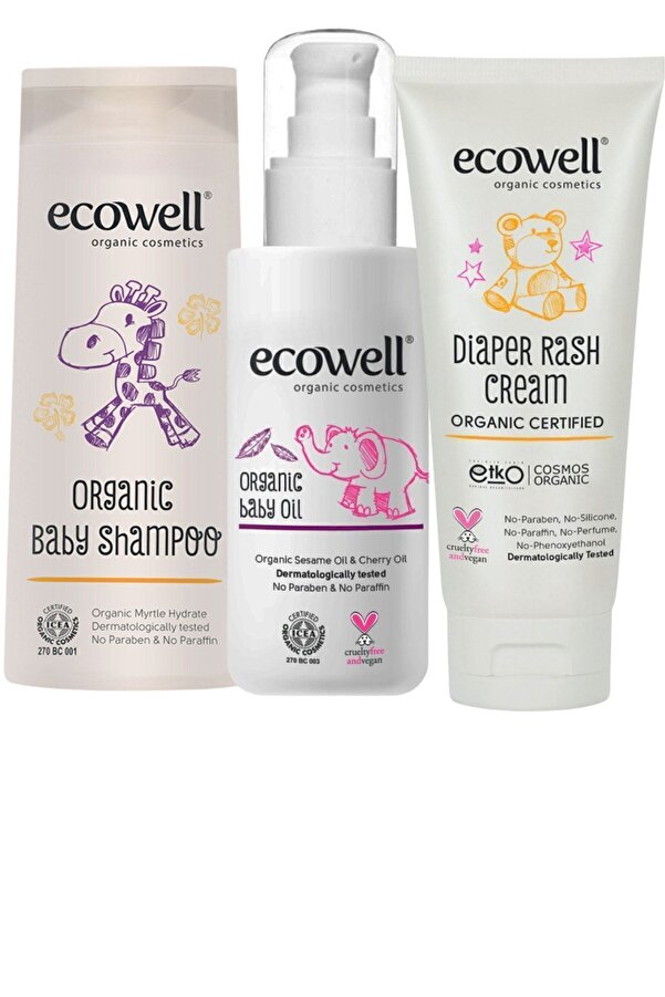Ecowell Organik Bebek  Bebek Şampuanı + Bebe Yağı + Pişik Kremi