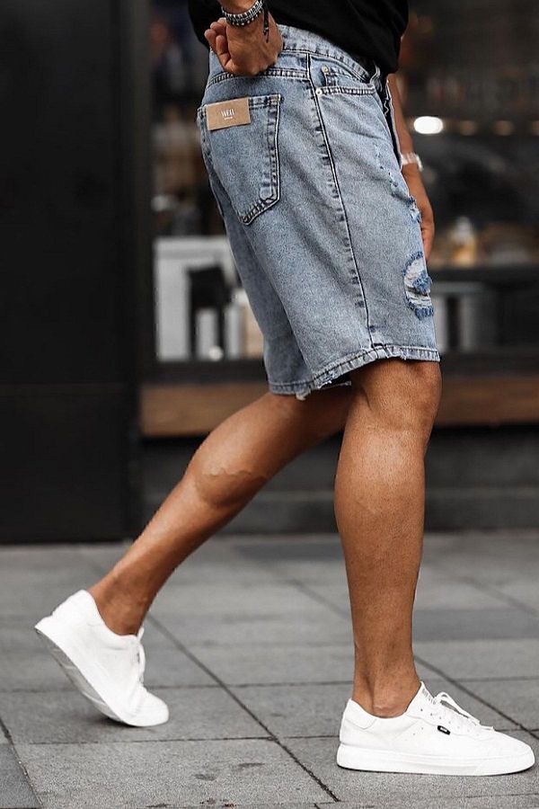 Ripped jean capri shorts top