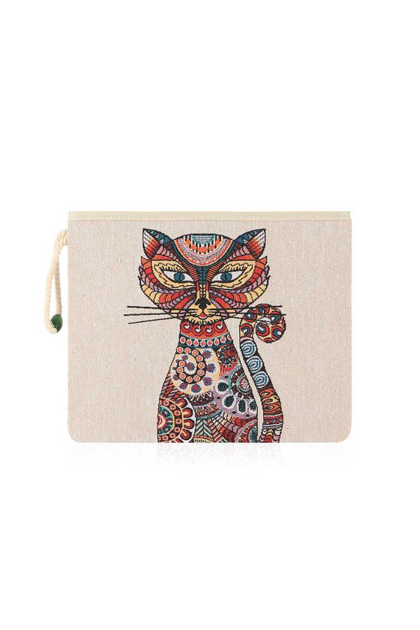 Bursa İpek-Cat Patterned Tapestry Handbag 1