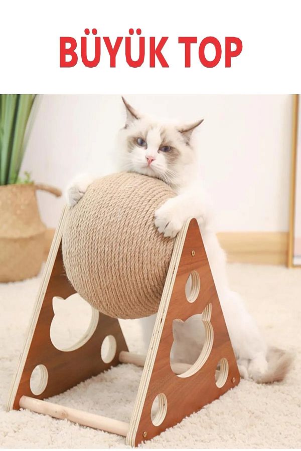 FABYAN-Large Wooden String Cat Toy - Ball and Scratching 1