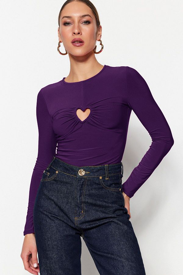 Trendyol Collection-Purple Knitted - Cut Out Detailed Heart Window Body Tpraw23bd00059 1