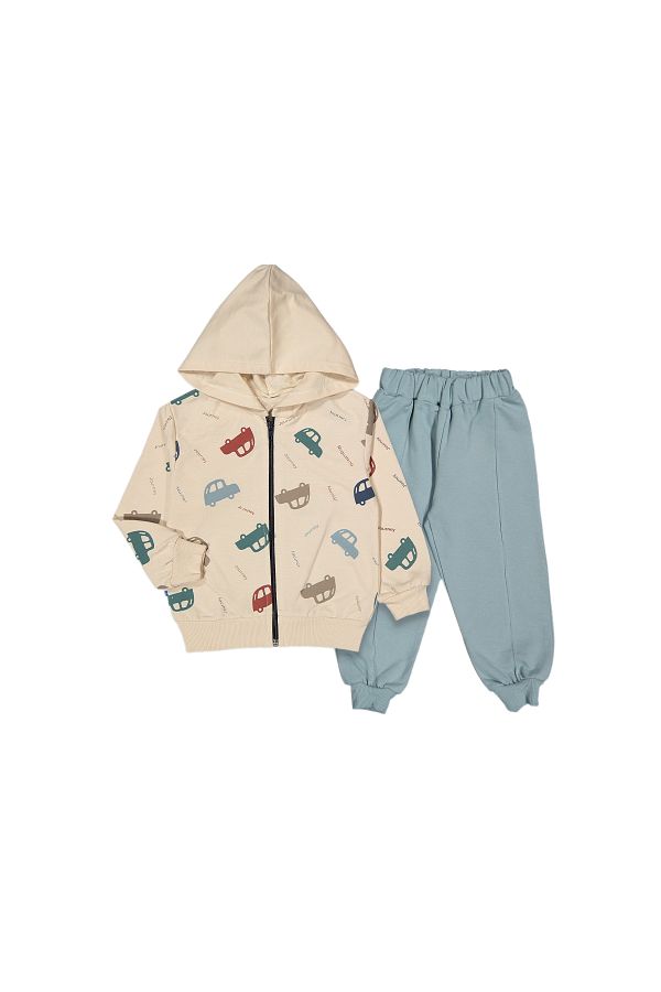 diamondstar 1 4 Year Old Boy Tracksuit Set Printed Hooded and Zippered Trendyol