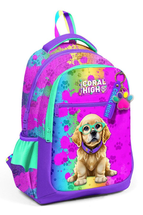 Coral High-Purple Pink Dog Patterned Children's School Bag - 23649 1