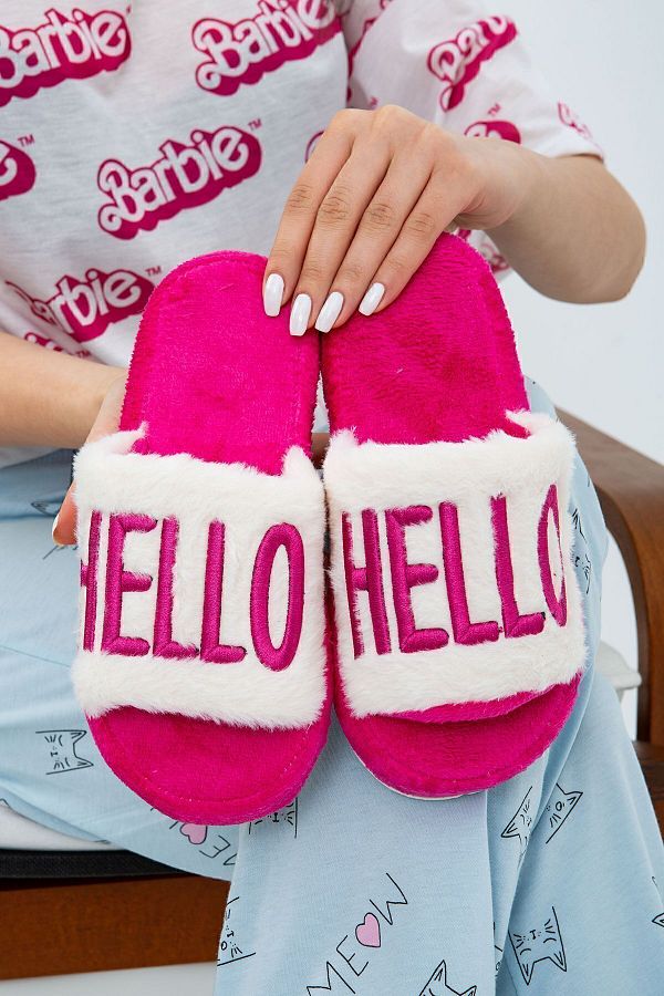 Moda Devrin-Fuchsia Hello Fleece Inner Lining Silent Sole Winter House Slippers 1